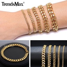 Men's Curb Cuban Chain Bracelet Gold Plated Stainless Steel 3/5/7/9/11mm Width