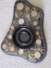 Lucite Mid-Century Ashtray - Coins & Shells / Large