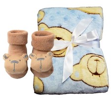 Baby Boy Teddy Bear Socks  Blanket Gift Set Cute Newborn Baby Shower Gift