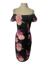 KARLIE S (Vintage L) Black Pink Floral Pencil Dress Off Shoulder Sleeves USA