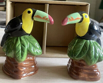 Toucan and Parrot Tropical Birds Salt and Pepper Shaker Set Ceramic