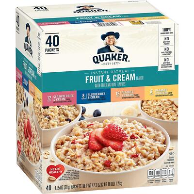 ((ONE BOX)) QUAKER OATS INSTANT OATMEAL FRUIT & CREAM PACKETS VARIETY 40 PACKETS