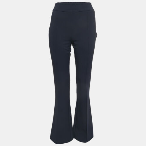 Elisabetta Franchi Navy Blue Crepe Flared High Waist Trousers M - Picture 1 of 5