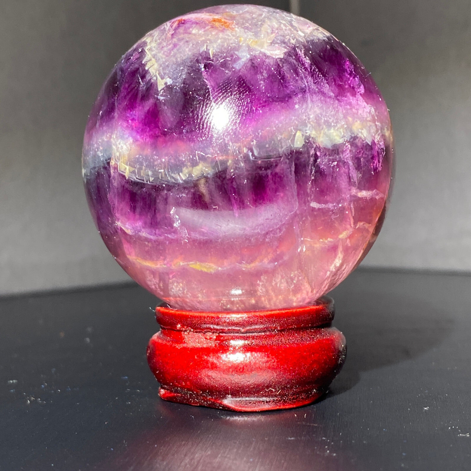 259g Natural Fluorite Ball Colorful Quartz Crystal Gemstone Healing Stone with Display Stand