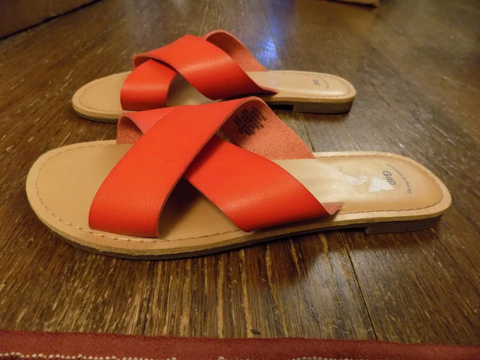 GAP выветренный красный кожаный крест широкие ремни комфорт горки плоский сандалии 7 - Изображение 4 из 4