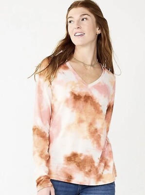 Sonoma Women s  The Everyday Tee  Tie Dye Long Sleeve V-Neck Top Size 2XL