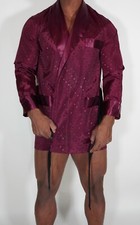 SATIN SMOKING JACKET WITH BLACK BELT ROBE LARGE 