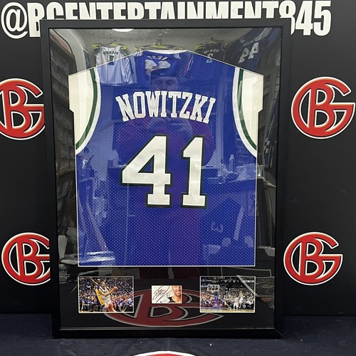 Dirk Nowitzki Autographed Dallas Mavericks Framed Jersey And Signed Cut JSA