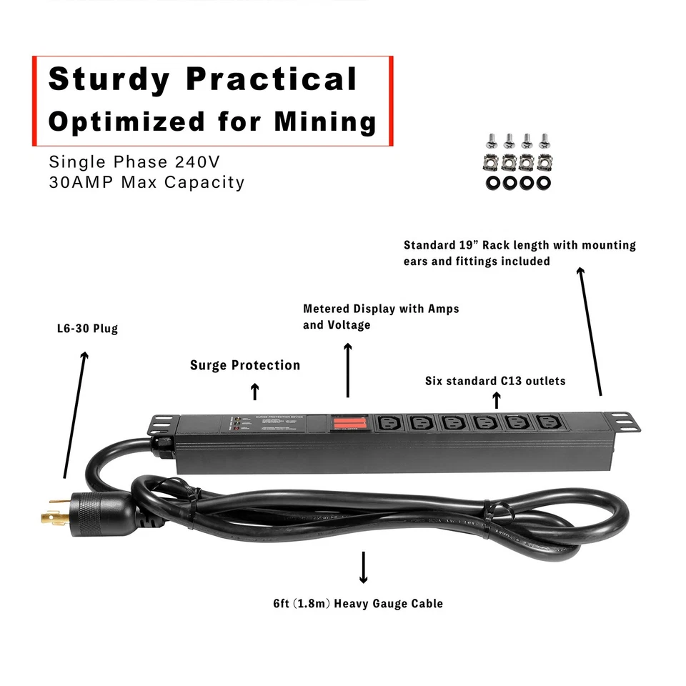 7200w PDU 240V 30A L6-30P 6xC13 Cryptocurrency Mining, Antminer PDU - Image 4 of 4