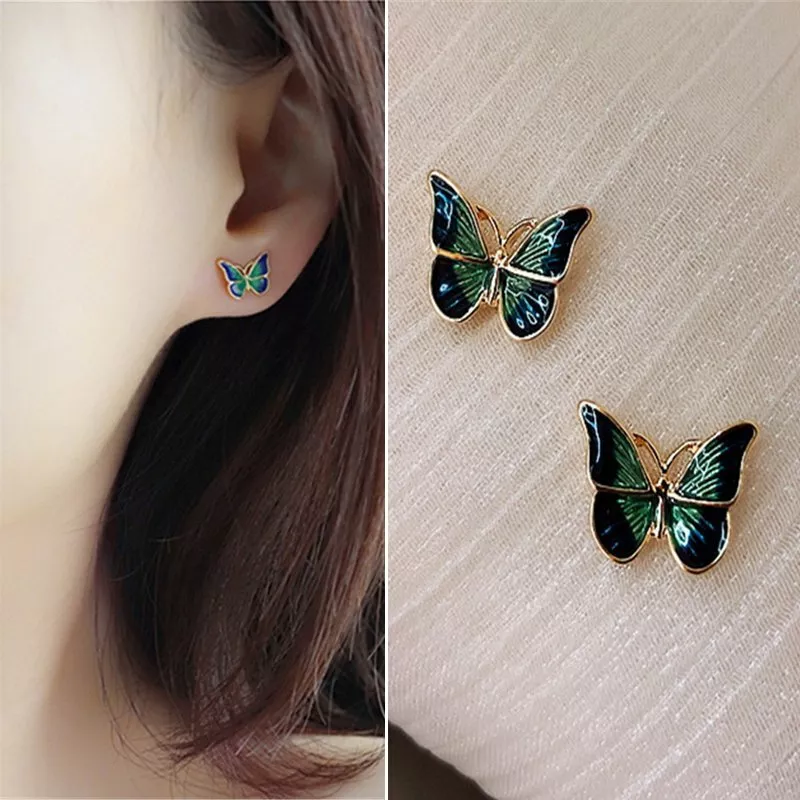 Cute Butterfly Earrings Blue Stud For Women Girls Simple Fashion