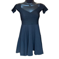 Nasty Gal Black Off the Shoulder Ribbed Flared Mini Dress Sz S