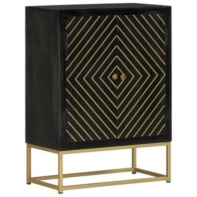 Buffet avec 2 Portes Armoire Salon Noir et Doré Bois Massif de Manguier vidaXL - Photo 1/4