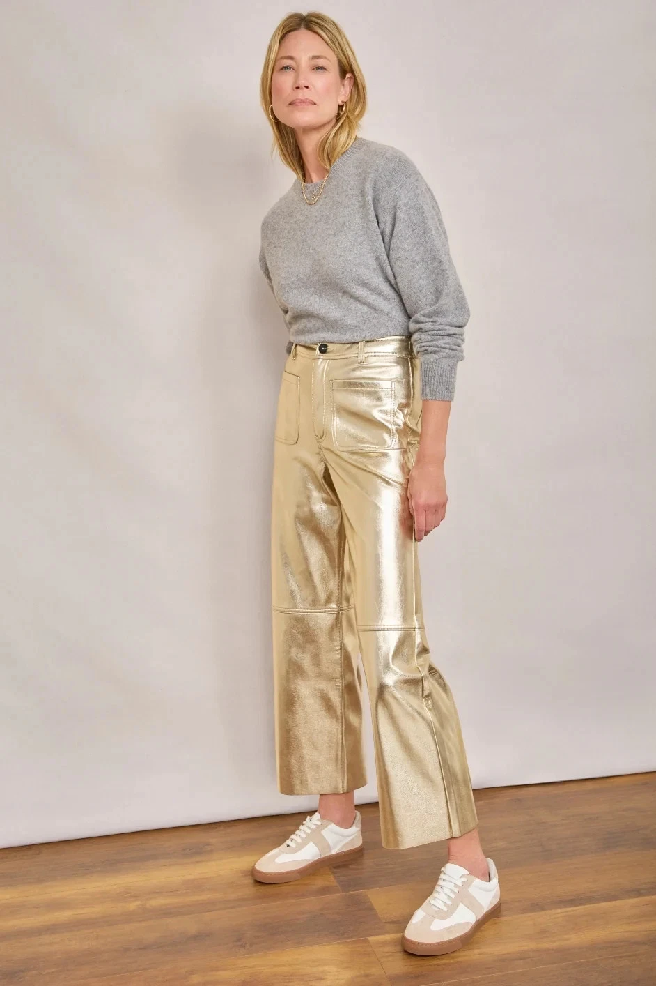 Women's Classic Golden Genuine Lambskin Leather Handmade Fancy Look Pant