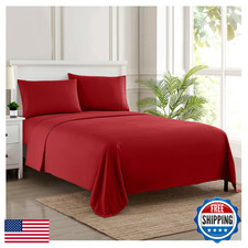 Queen Size Bed Sheets - Luxury 1800 Supreme, Red, Deep Pocket, Cool, Secure Fit