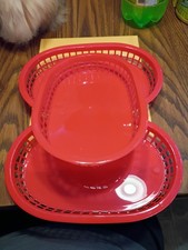 Choice Brand Serving Baskets Lot Of 3 Oval 1 Size Red Plastic Vented Used