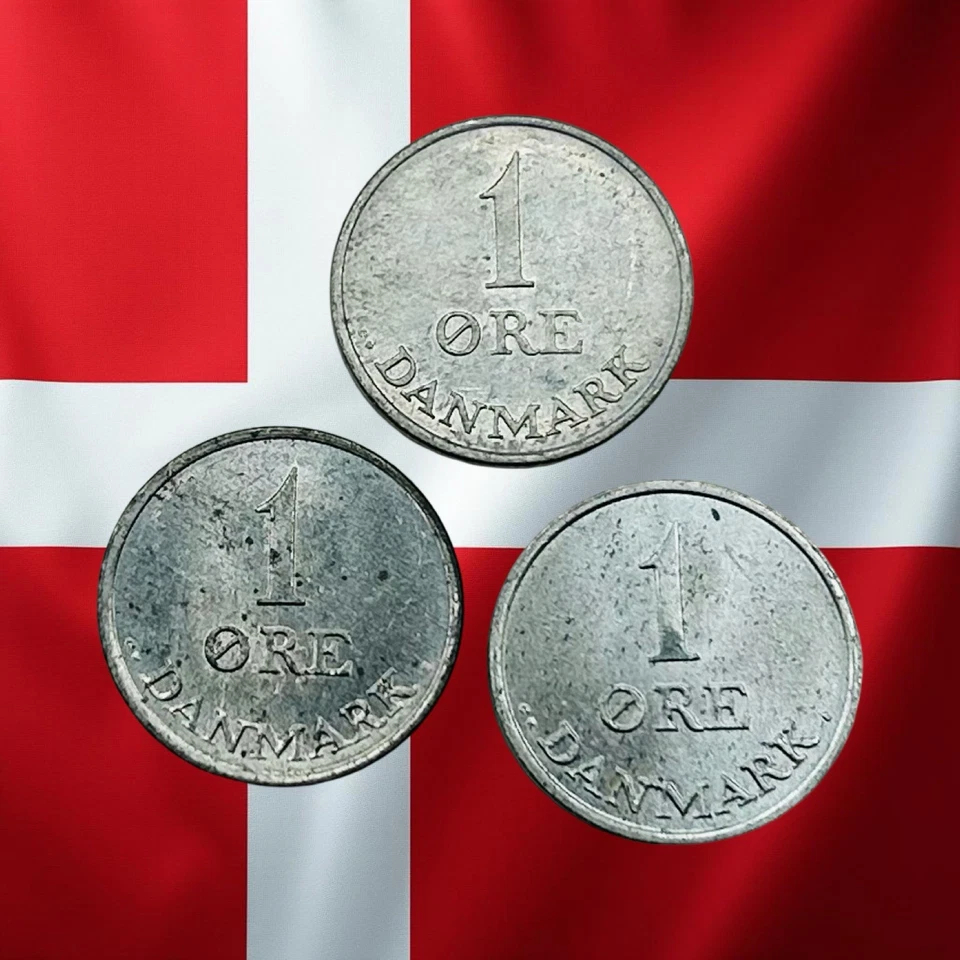 Lot of 3 Denmark 1 Ore Coins - 1961, 1970 & 1971 - Combined Ship - Image 2 of 2