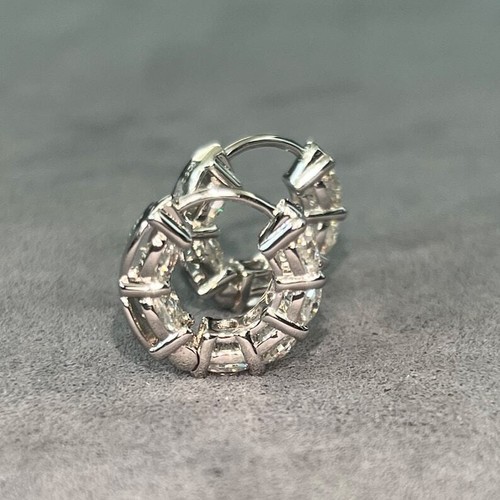 4.00 Carat Round Cut Moissanite Huggies & Hoop Earrings 14K White Gold FN - Picture 5 of 9