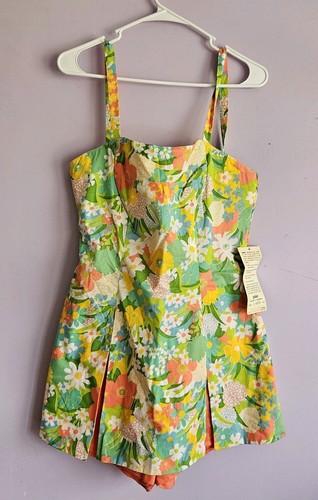Deadstock Vintage 1960s Floral Swim Romper Print Playsuit Gabar Swimwear 20