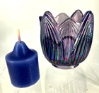Fenton Purple Iridescent Glass Tulip Lotus Candle Holder Tea Light Votive