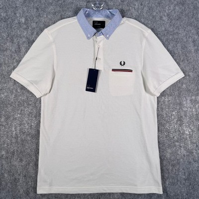 Fred Perry Polo Shirt Mens Size Large White Slim Fit Tiny Speck Flaw NWT
