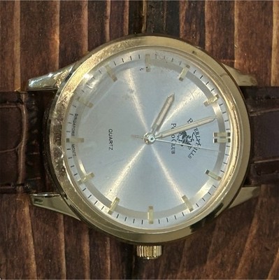 Beverly Hills Polo Club Men's Quartz Watch Silver Dial Gold Case Brown Leather