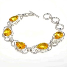 Yellow Citrine Gemstone Handmade 925 Sterling Silver Jewelry Bracelet Size 7-8"
