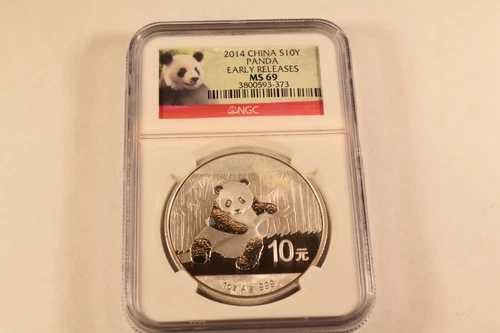 NGC 2014 CHINA S10Y PANDA EARLY RELEASE  MS69 SILVER COIN