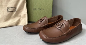 Chaussures de conduite mocassin cuir Gucci Interlocking G homme taille 7,5 (US 8) authentique