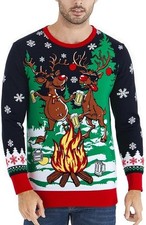 Funny Reindeer Beer Ugly Christmas Sweater Campfire Drinking Holiday Jumper