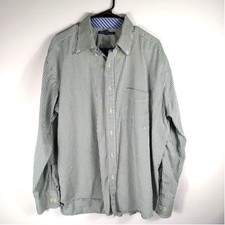 Tommy Hilfiger XL Shirt 17 34/35 Green Blue Plaid Grid Check Cotton Button Front