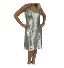 LAFAYETTE 148 New York EXCELLENTCOND Silver/Sequin VNeck Slip Dress/Size 8 $1290