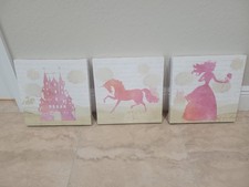 Unicorn Princess Castle Canvas Art Set Pink Gold Shiny Room Decor