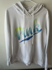 Victoria  s Secret Pink White Ombre Scripted Logo Hoodie L