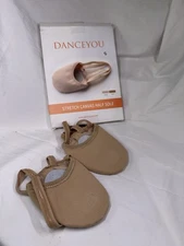 Stretch Canvas Dance Shoe Tan Turners Turn And Kick Half Soles Small