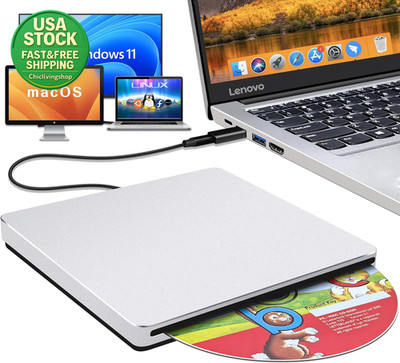 USB C External CD DVD Drive Slot-In for Macbook Pro Air Imac Windows Silver