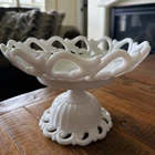 Vintage Fostoria Monroe Milk Glass Fruit Bowl Pedestal Dish 1950s 6.75” Height