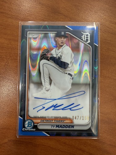 TY Madden Auto 2024 Bowman Chrome 76/150 Blue RayWave Refractor #CPA-TM Detroit