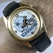 Vintage Sun Time Womens Dallas Cowboys Football Leather 33mm Watch 7 1/4"