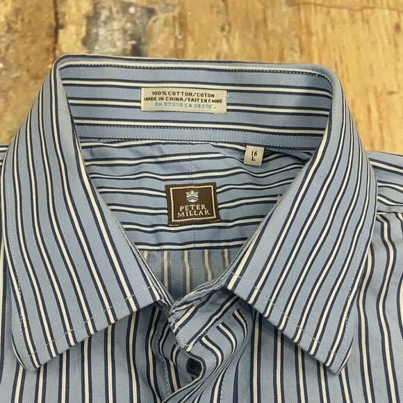 PETER MILLAR 100% Cotton Button Down Light Blue Striped Shirt Size PETER MILLAR 100% Cotton Button Down Light Blue Striped Shirt Size