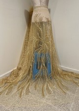Gold Heavy Beaded Sequins Embroidery Bridal Lace Fabric 50 Width Sold By Yard