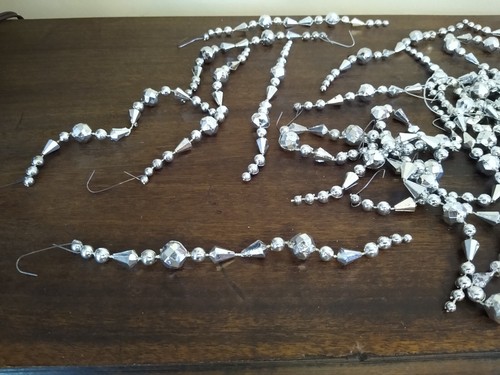 Set of 29 Dangle Bead Christmas Ornaments, Metallic Silver 7.5", Disco Balls - Picture 12 of 19