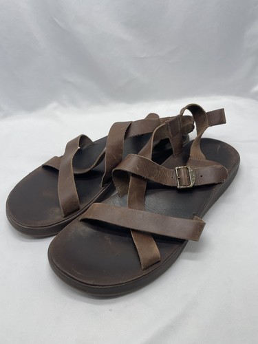 Chaco Otter Wayfarer Sandalen Herren Größe 13 Braun Leder Chaco Grip Knöchelriemen