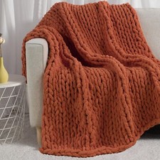 Carriediosa Chunky Knit Throw Blanket 60" X 80" Twin, 100 Hand Made Large Ch...