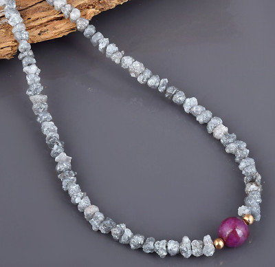 Natürlich Grau Grobem Diamant Kette Lose Perlen Nuggets Uncut 925 Silber Kette