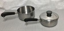 Vtg Revere Ware Set 2 Stainless Steel Clad 3/4 Qt W Lid And 1.5 Qt Sauce Pan