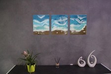 QUADRO MARE, Trittico Mare Onde E Conchiglie Resina Epossidica