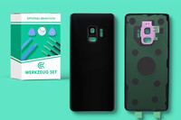 FüR Samsung Galaxy S9 SM-G960F Back Cover Akkudeckel Schwarz + Kameraglas Linse