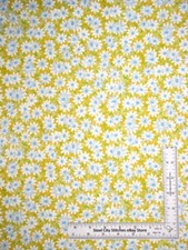 Daisy Flower Fabric Floral Yellow Blue Cotton Fabric Traditions Half-Yard 18"