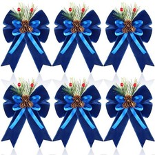 6 Pcs Christmas Bows Buffalo Plaid Checkered Ribbon Bow with Pine Cone Christ...
