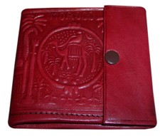 Moroccan Wallet Genuine Leather Bifold Coin Handmade Pocket Unisex Small Red